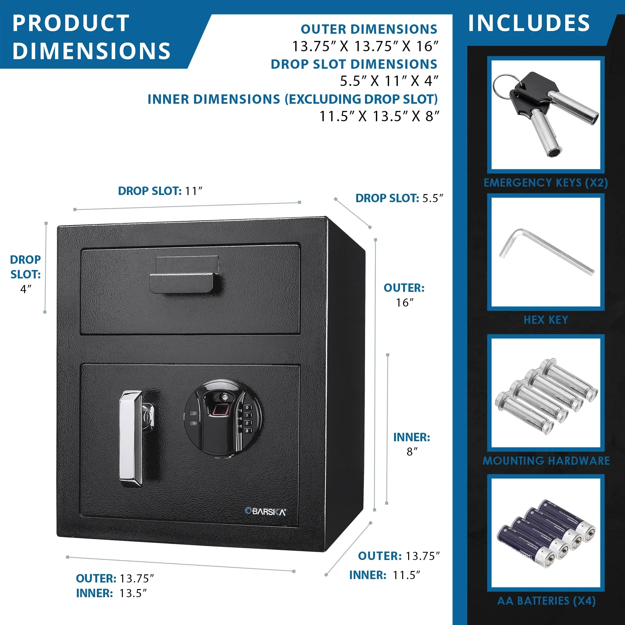 0.72 Cu. ft Biometric Keypad Depository Safe | AX13108