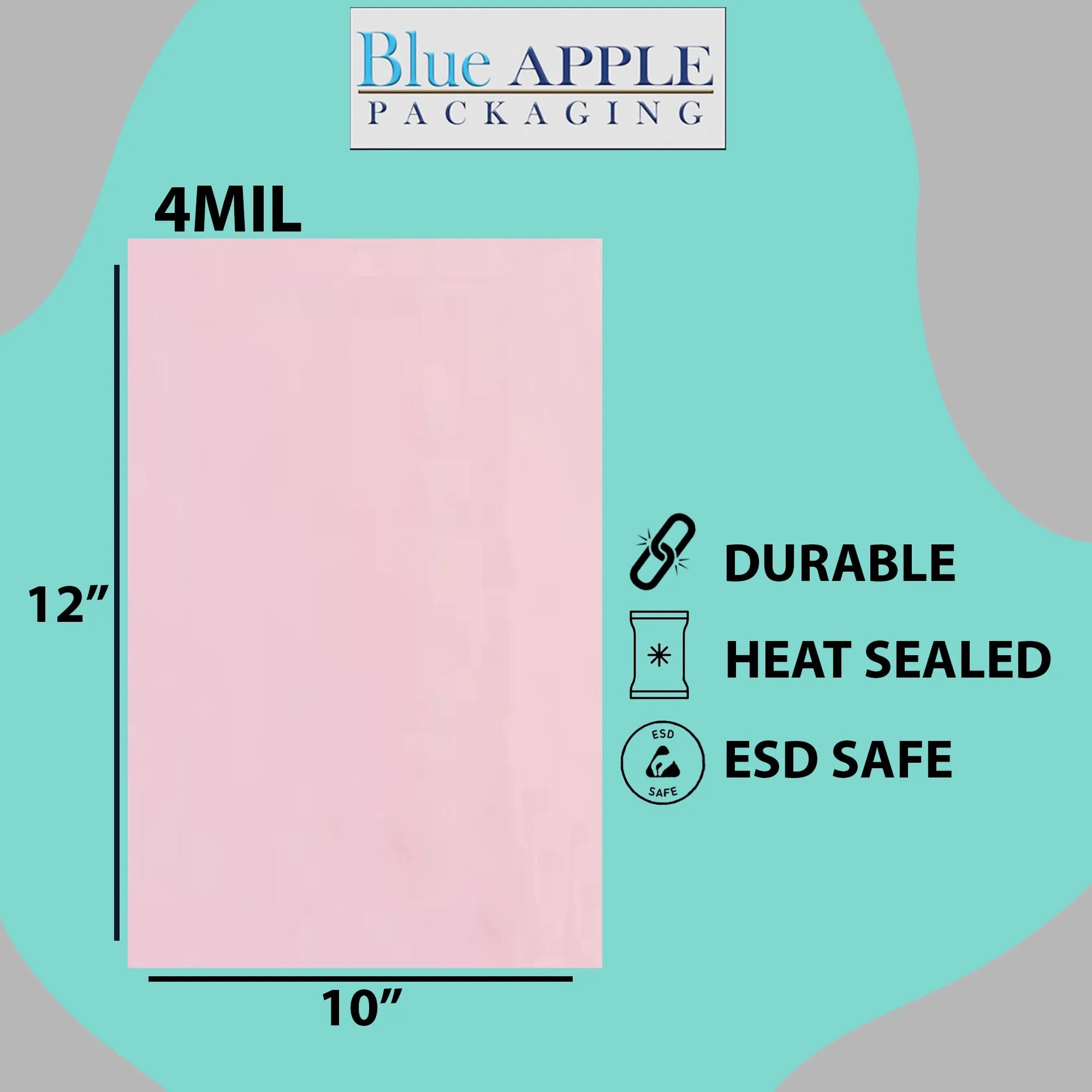 10X12 inches Pink Anti Static Bags 4 Mil Flat