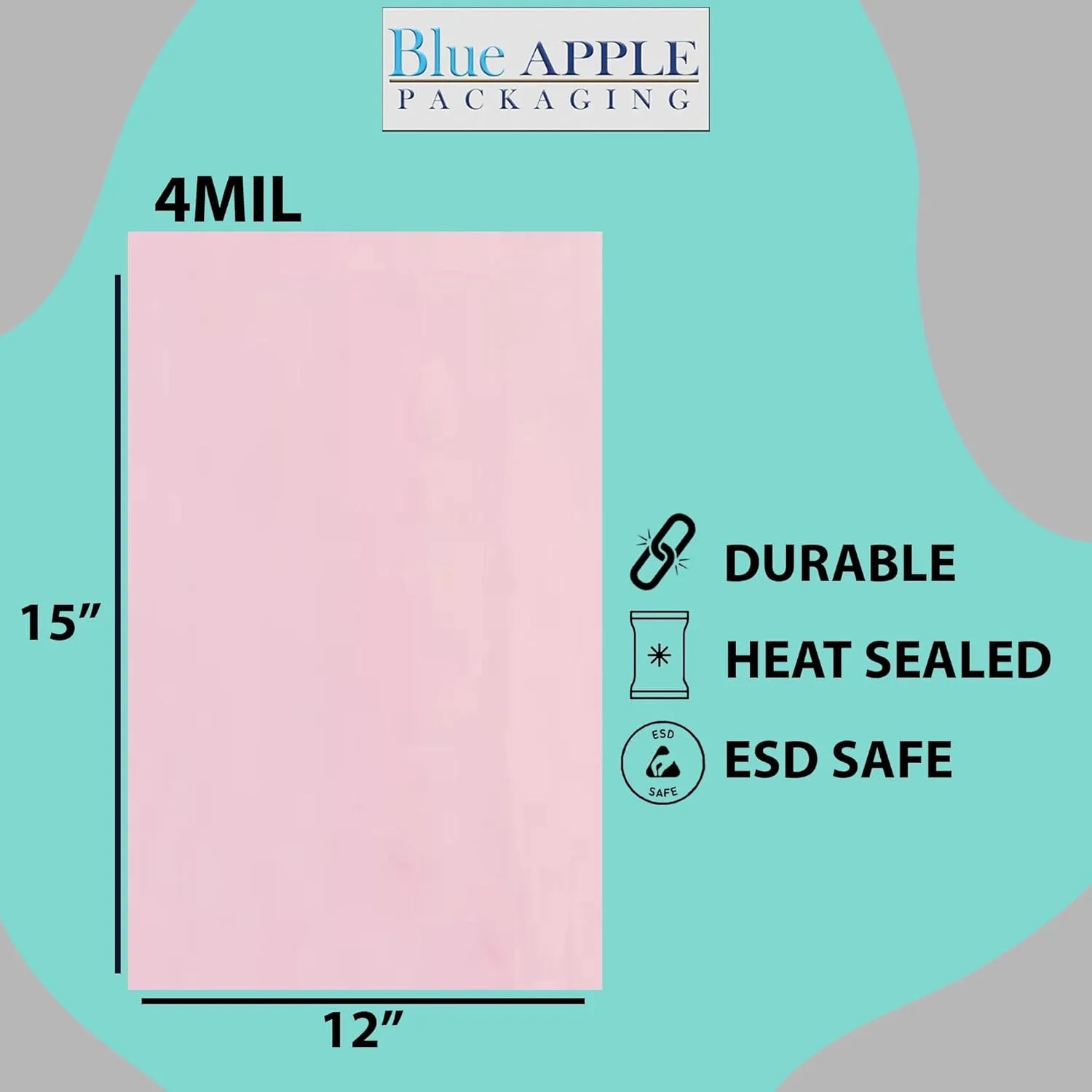 12X15 inches Pink Anti Static Bags 4 Mil Flat