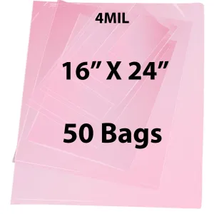 16X24 inches Pink Anti Static Bags 4 Mil Flat
