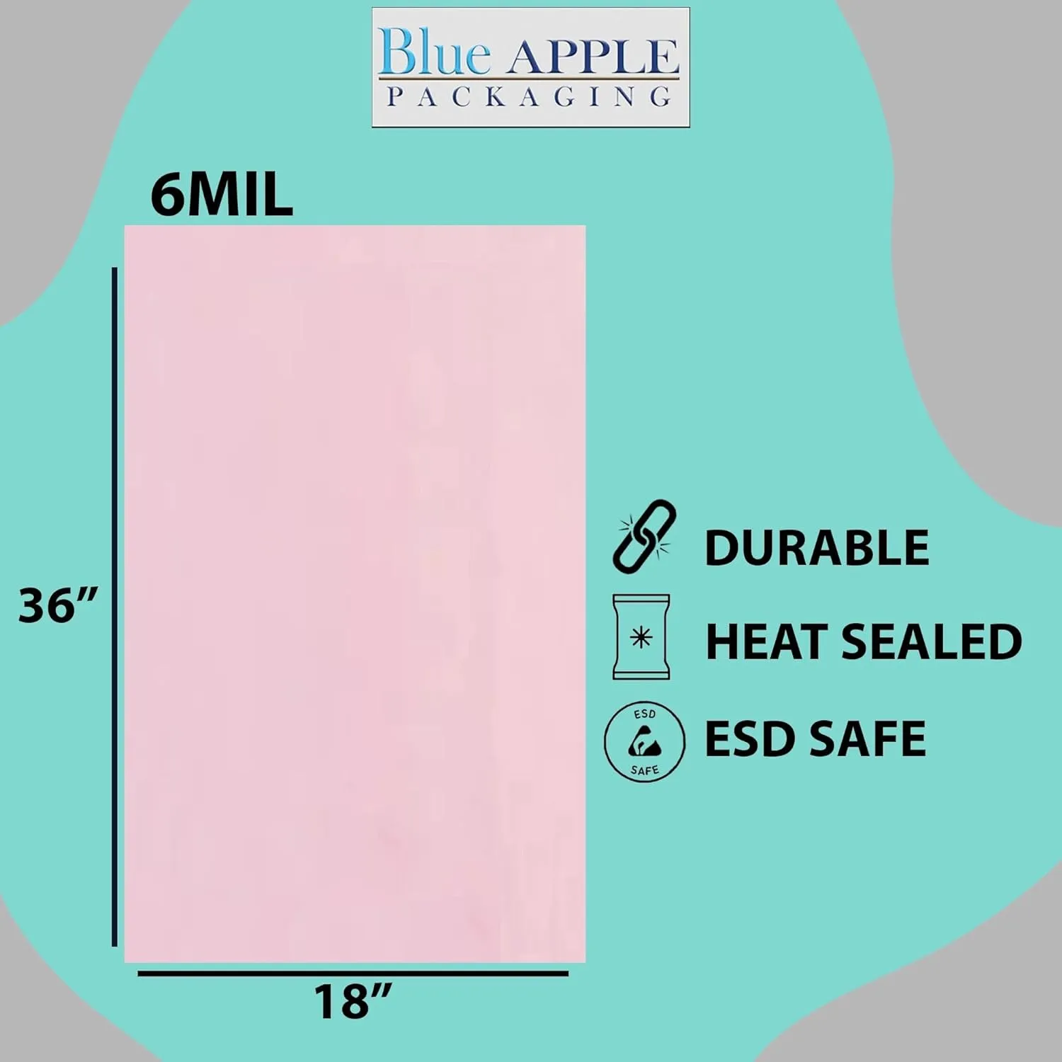 18X36 inches Pink Anti Static Bags 6 Mil Flat