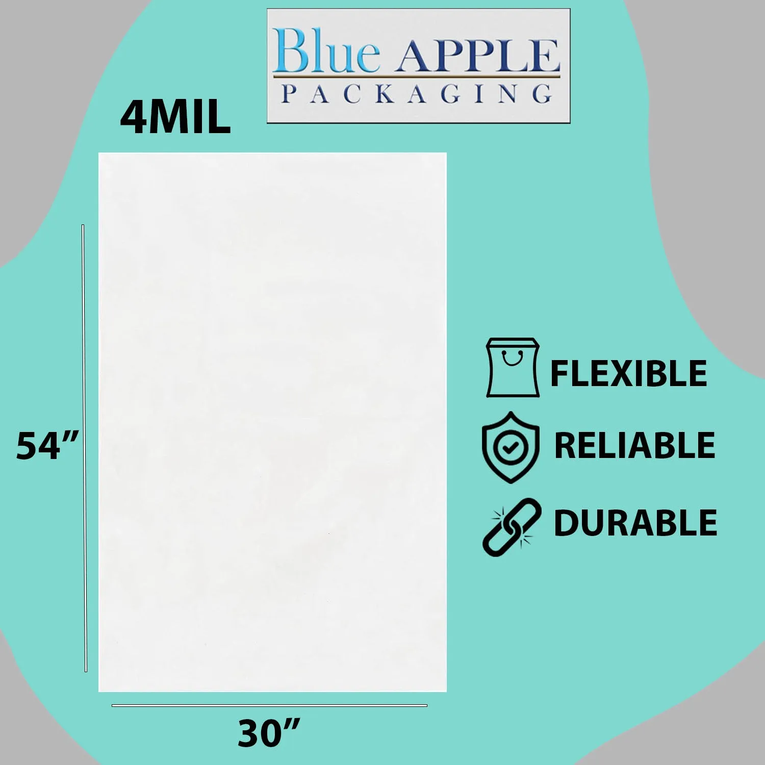 30X54 inches Clear Flat Poly Bags 4Mil Open Top (LDPE)