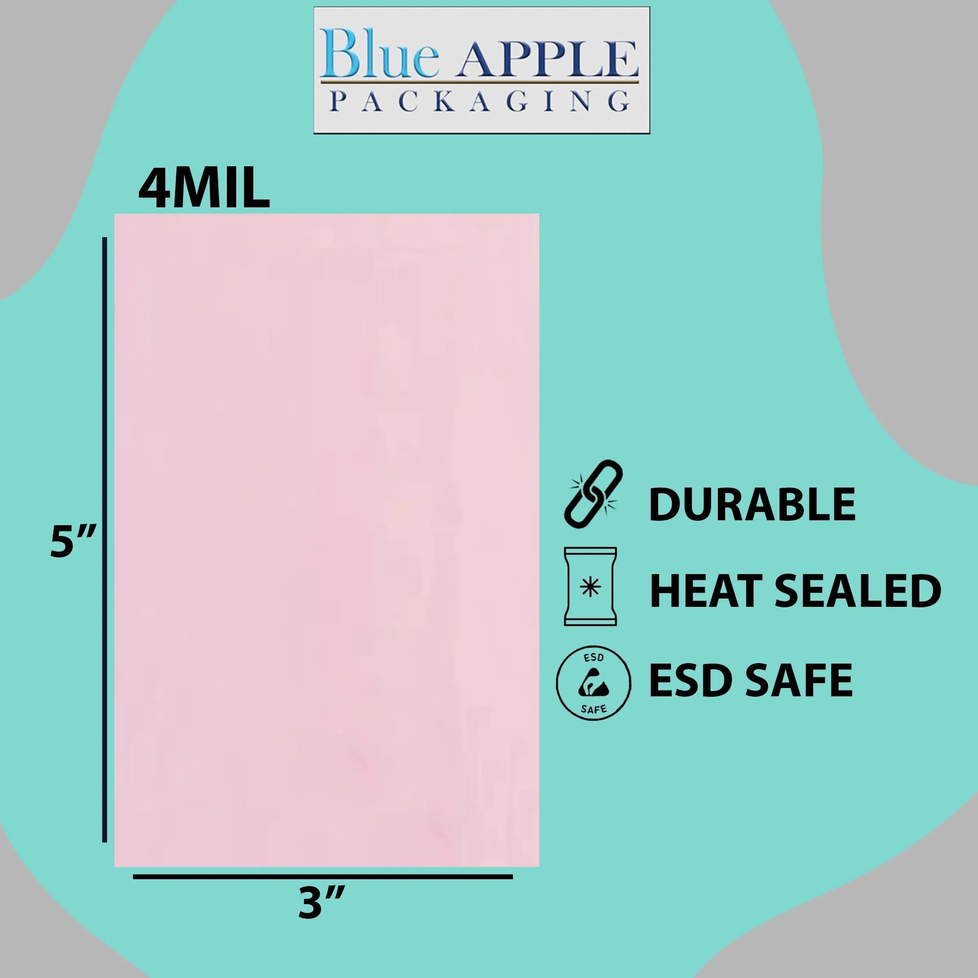 3X5 inches Pink Anti Static Bags 4 Mil Flat
