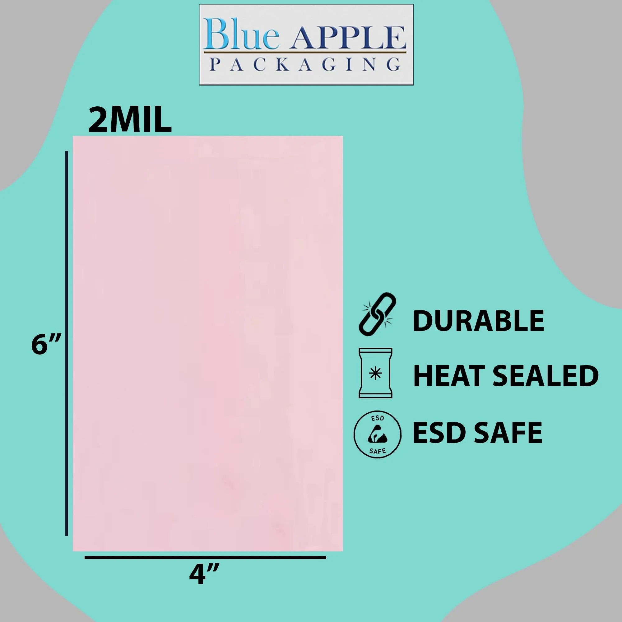 4X6 inches Pink Anti Static Bags 2 Mil Flat