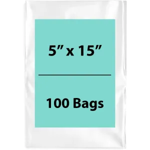 5X15 inches Clear Flat Poly Bags 2Mil Open Top (LDPE)
