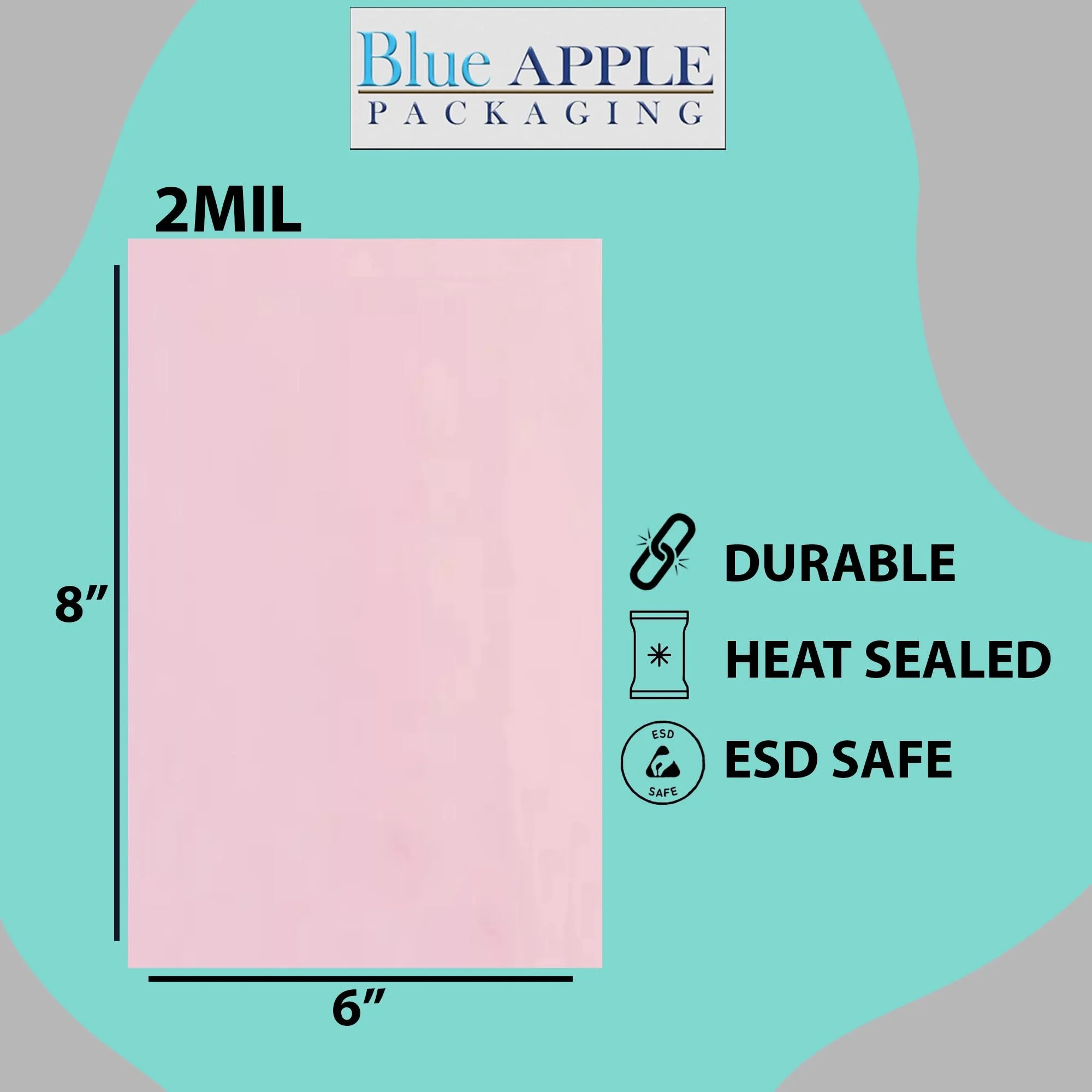 6X8 inches Pink Anti Static Bags 2 Mil Flat