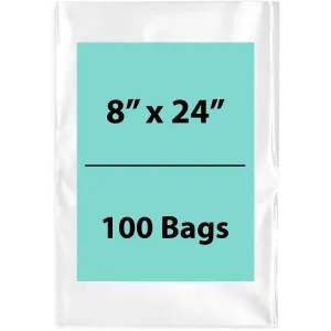 8X24 inches Clear Flat Poly Bags 2Mil Open Top (LDPE)