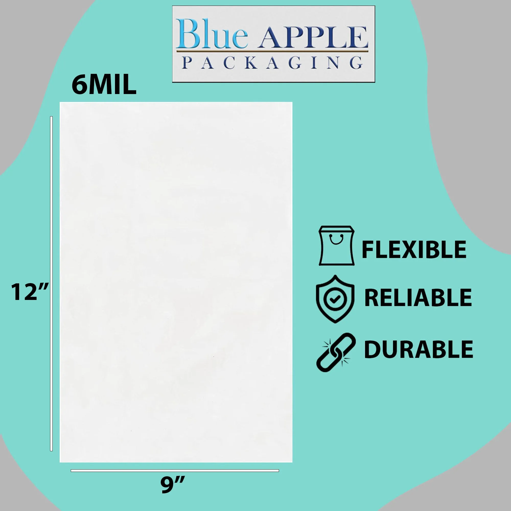 9X12 inches Clear Flat Poly Bags 6Mil Open Top (LDPE)