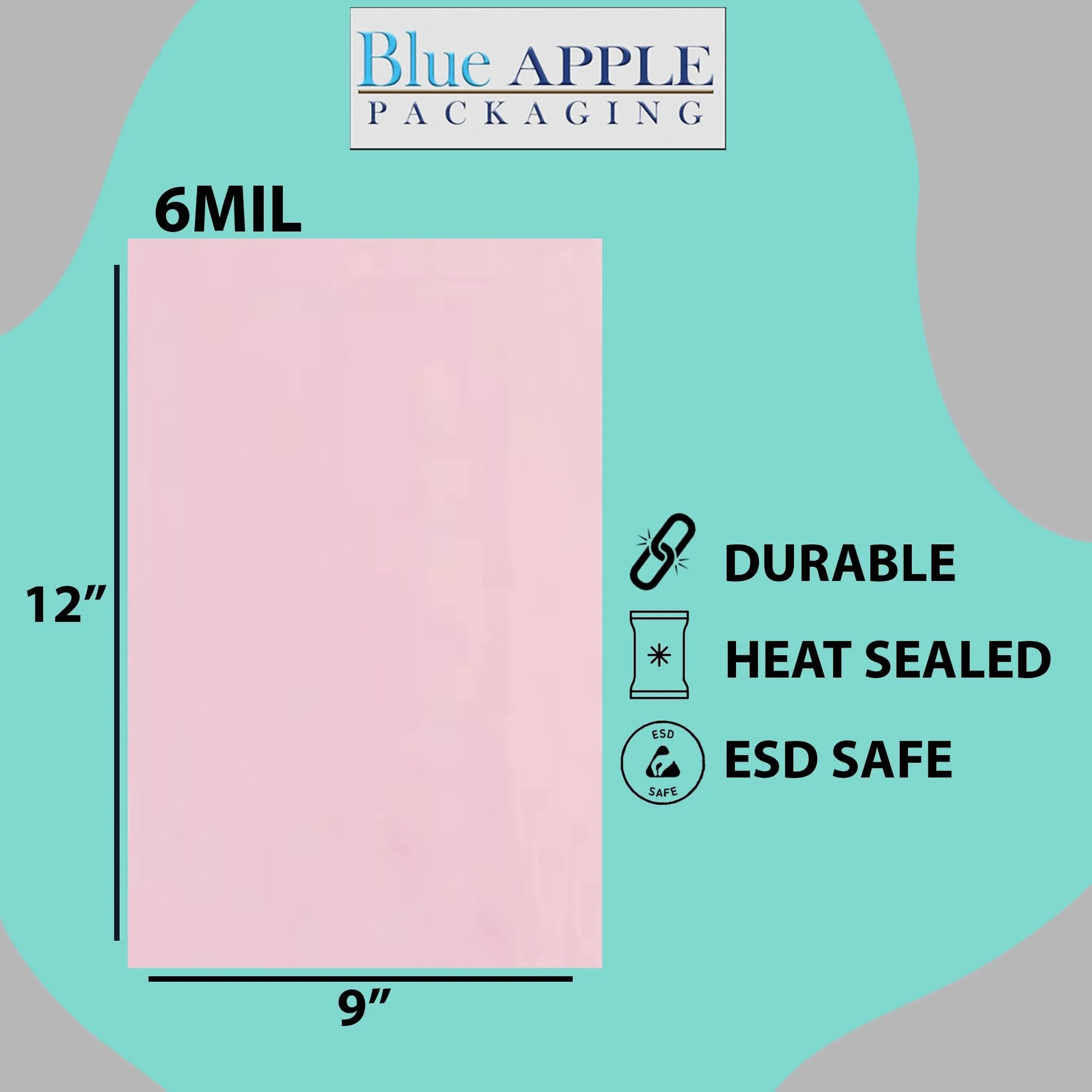 9X12 inches Pink Anti Static Bags 6 Mil Flat