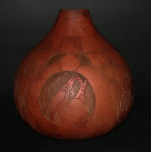 African Carved Calabash Gourd Birds Elephant Vintage
