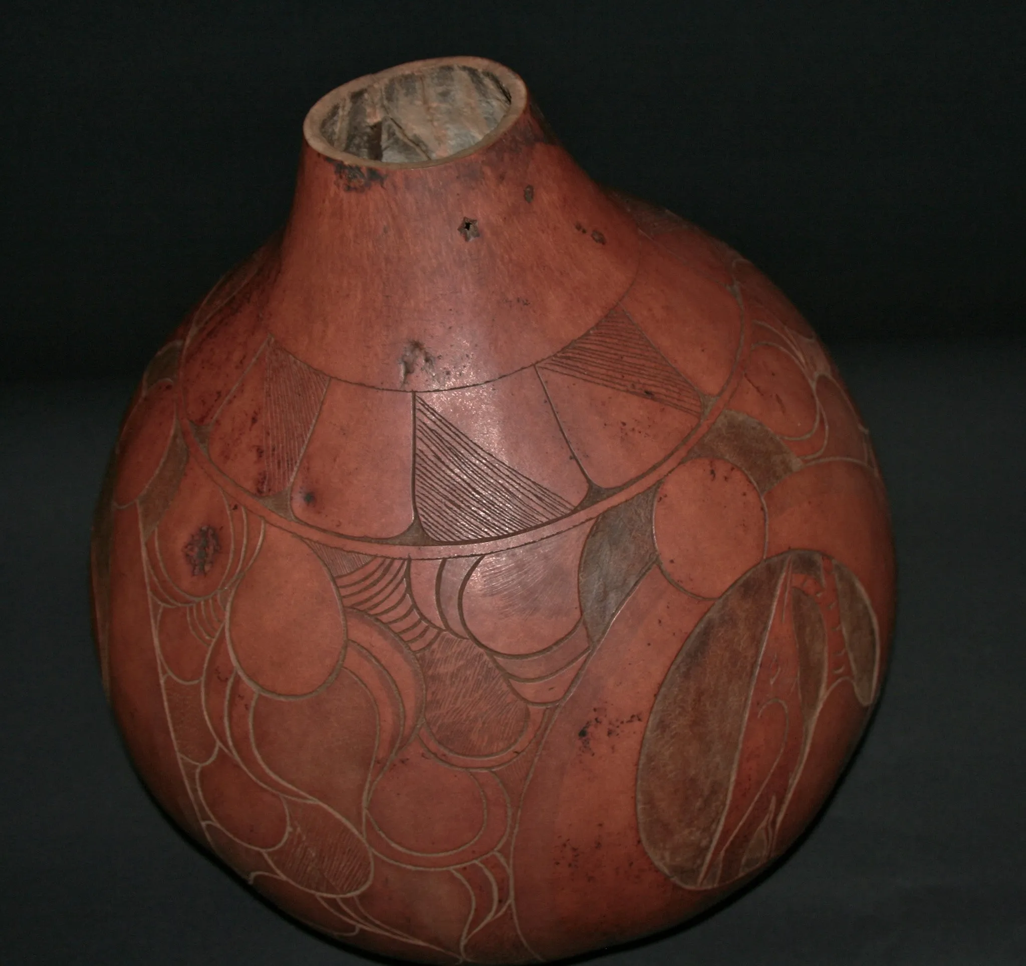 African Carved Calabash Gourd Birds Elephant Vintage