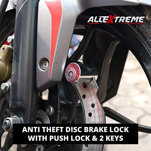 Allextreme EXHDBL1 Stainless Steel Heavy Duty Painted Finish Disc Brake Anti Theft 7mm Pin Wheel Locking Security Lock for Bike and Motorcycle (Chrome )