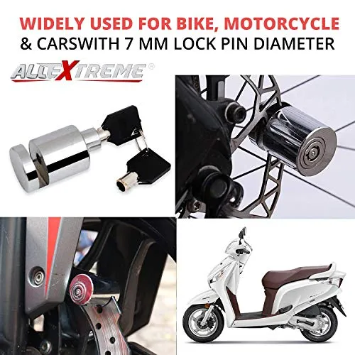 Allextreme EXHDBL1 Stainless Steel Heavy Duty Painted Finish Disc Brake Anti Theft 7mm Pin Wheel Locking Security Lock for Bike and Motorcycle (Chrome )