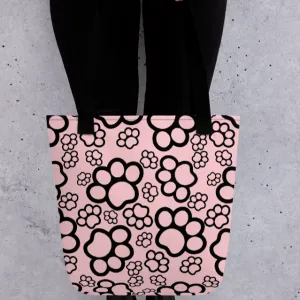 Allover Paws Dog Tote Bag-Pink
