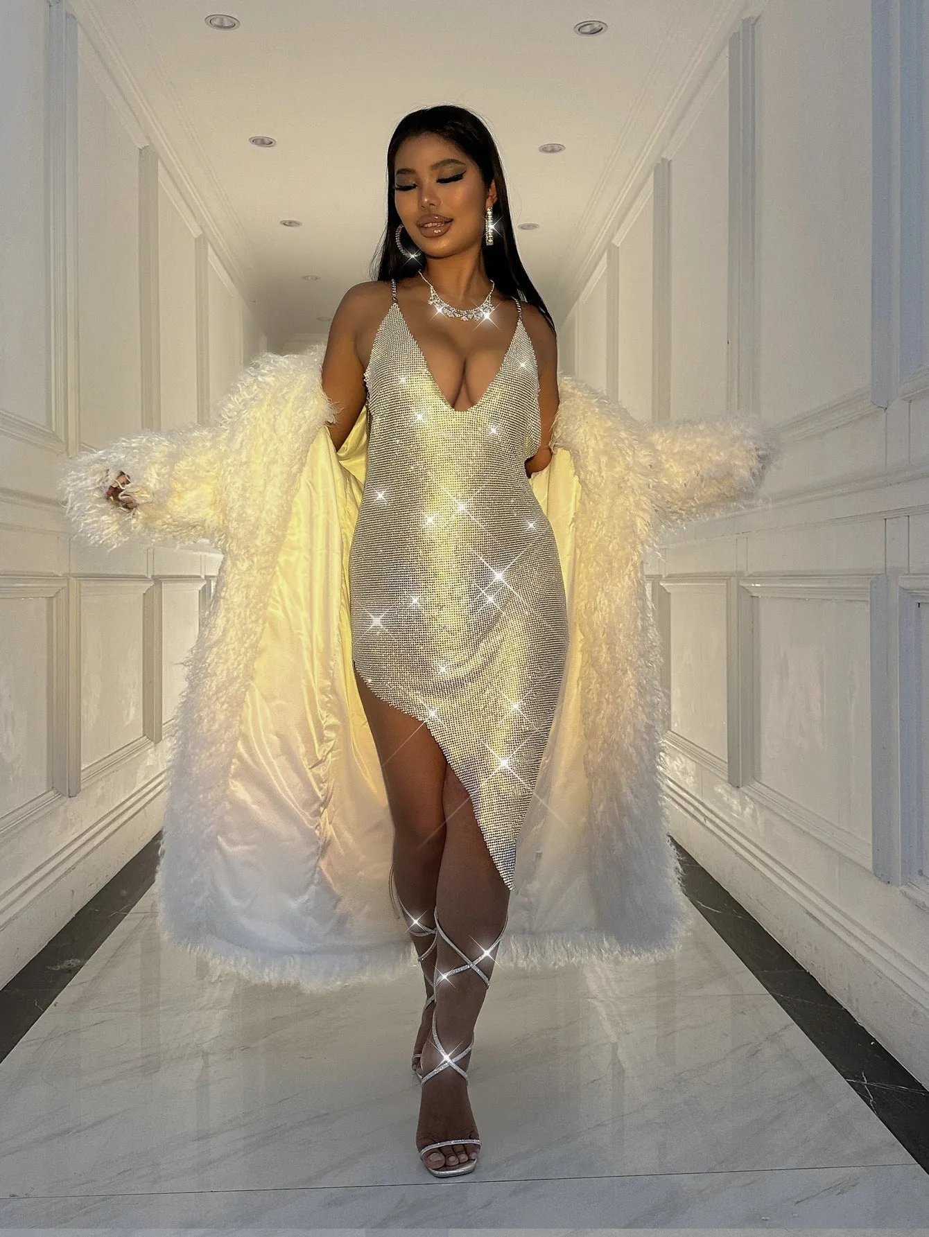Alluring High-Shine Metallic Sequin Bodycon Dress for Nightclub Glam