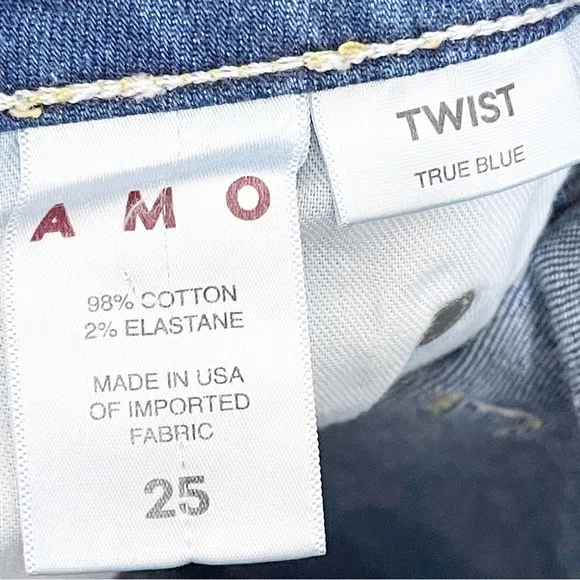 AMO Denim Mid Rise Slit Ankle Twist Jeans in True Blue Size 25