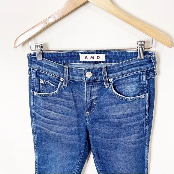 AMO Denim Mid Rise Slit Ankle Twist Jeans in True Blue Size 25