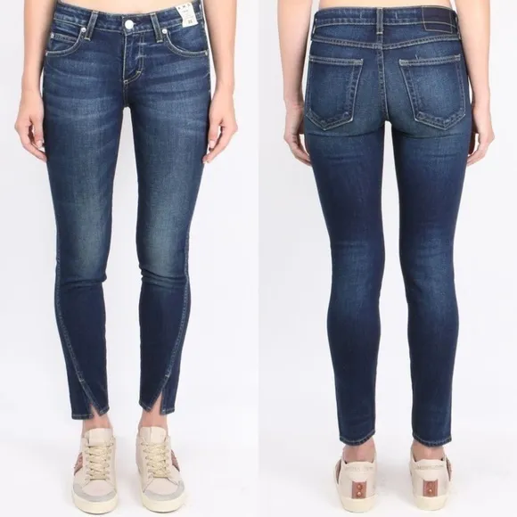 AMO Denim Mid Rise Slit Ankle Twist Jeans in True Blue Size 25