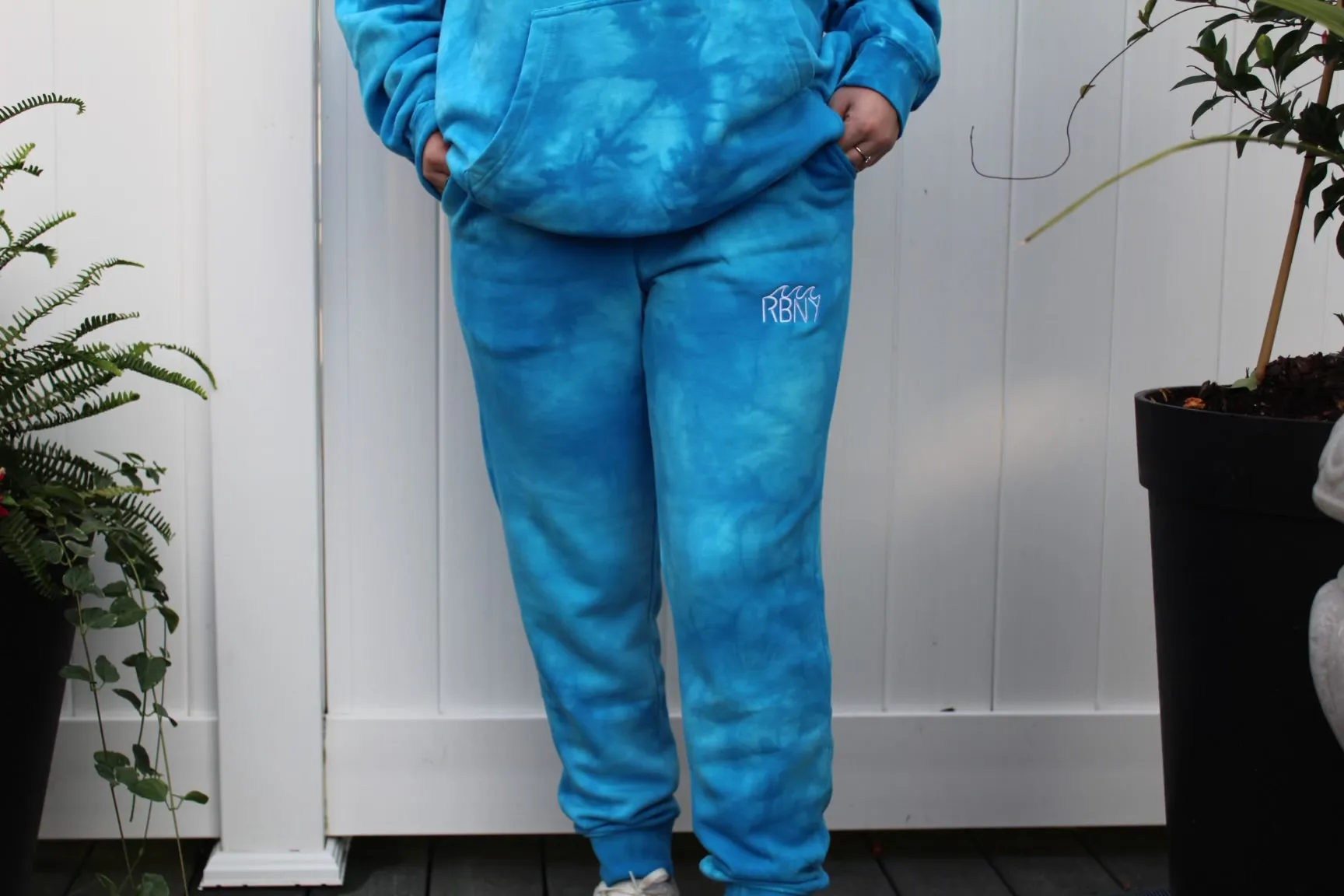 Aqua Embroidered RBNY Wave Logo Tie Dye Sweats