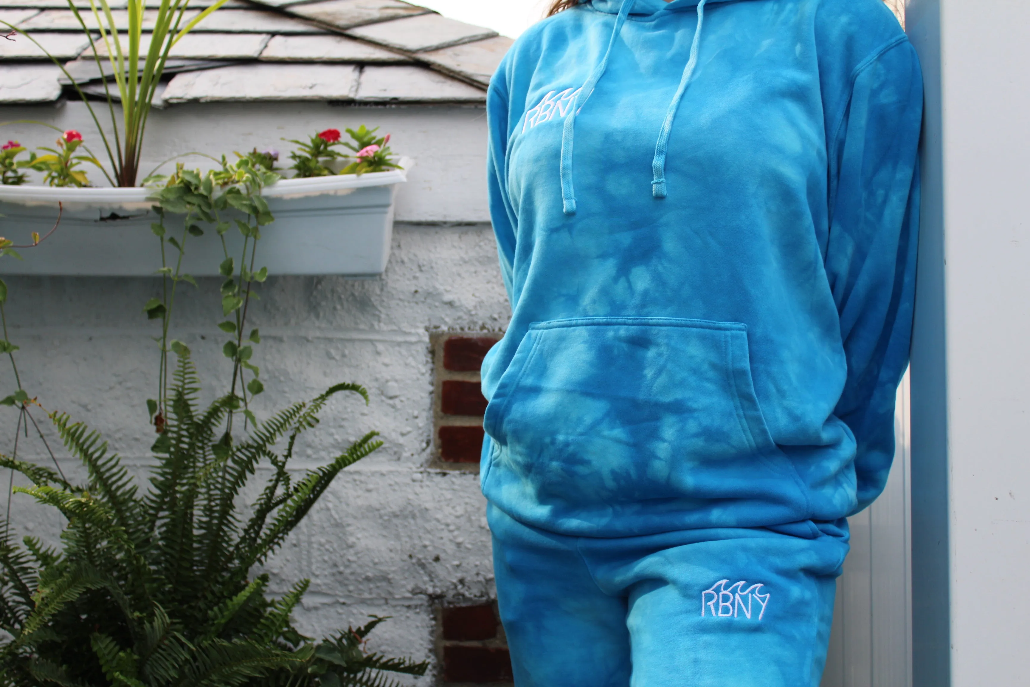 Aqua Embroidered RBNY Wave Logo Tie Dye Sweats