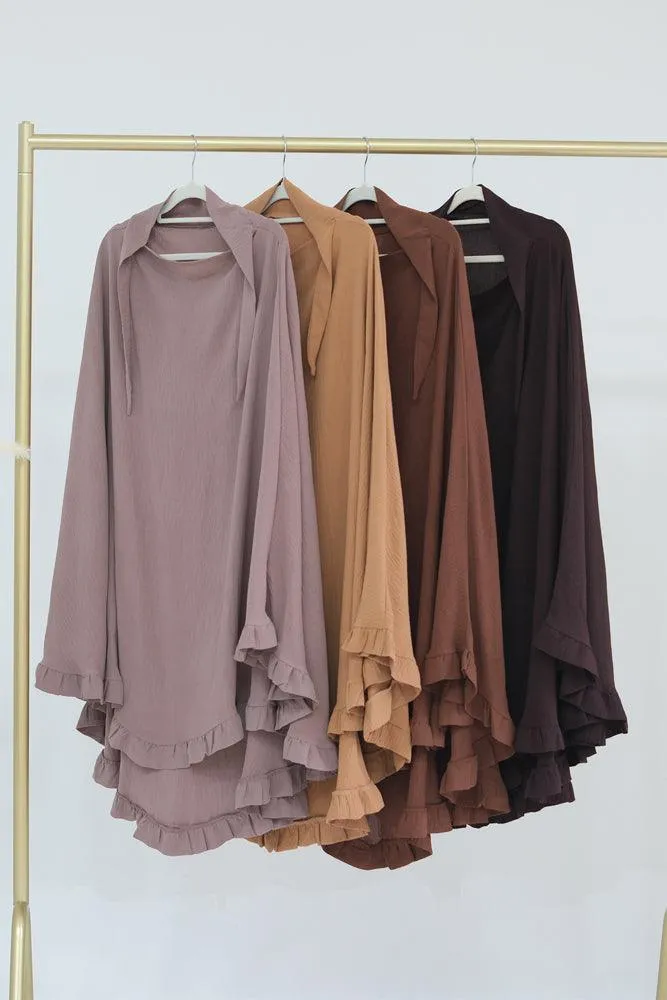 Ayman One Layer Ruffle Edge Khimar Hijab in Taro