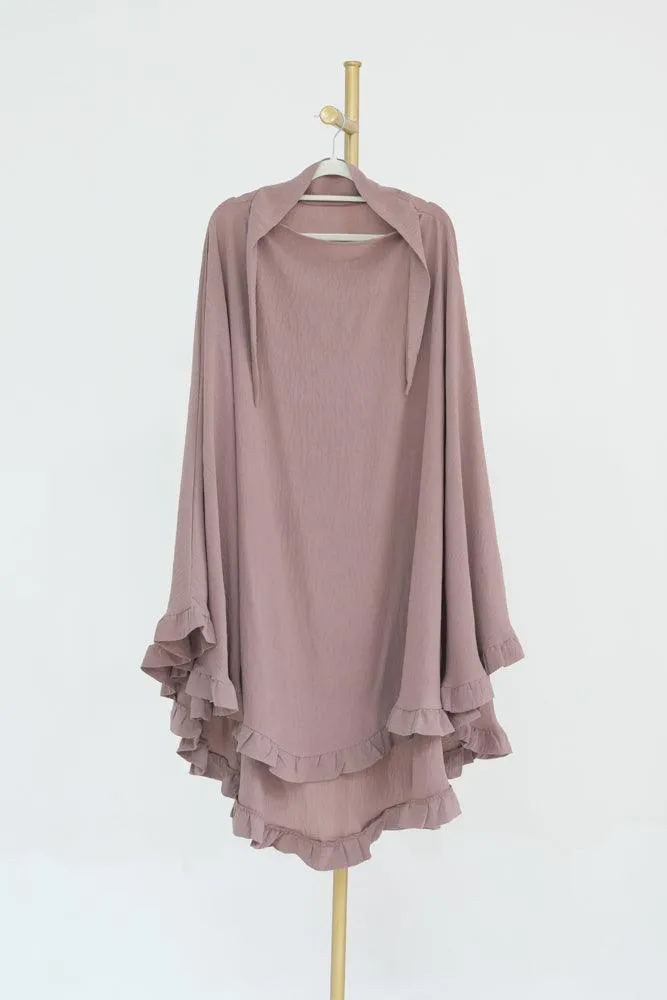 Ayman One Layer Ruffle Edge Khimar Hijab in Taro