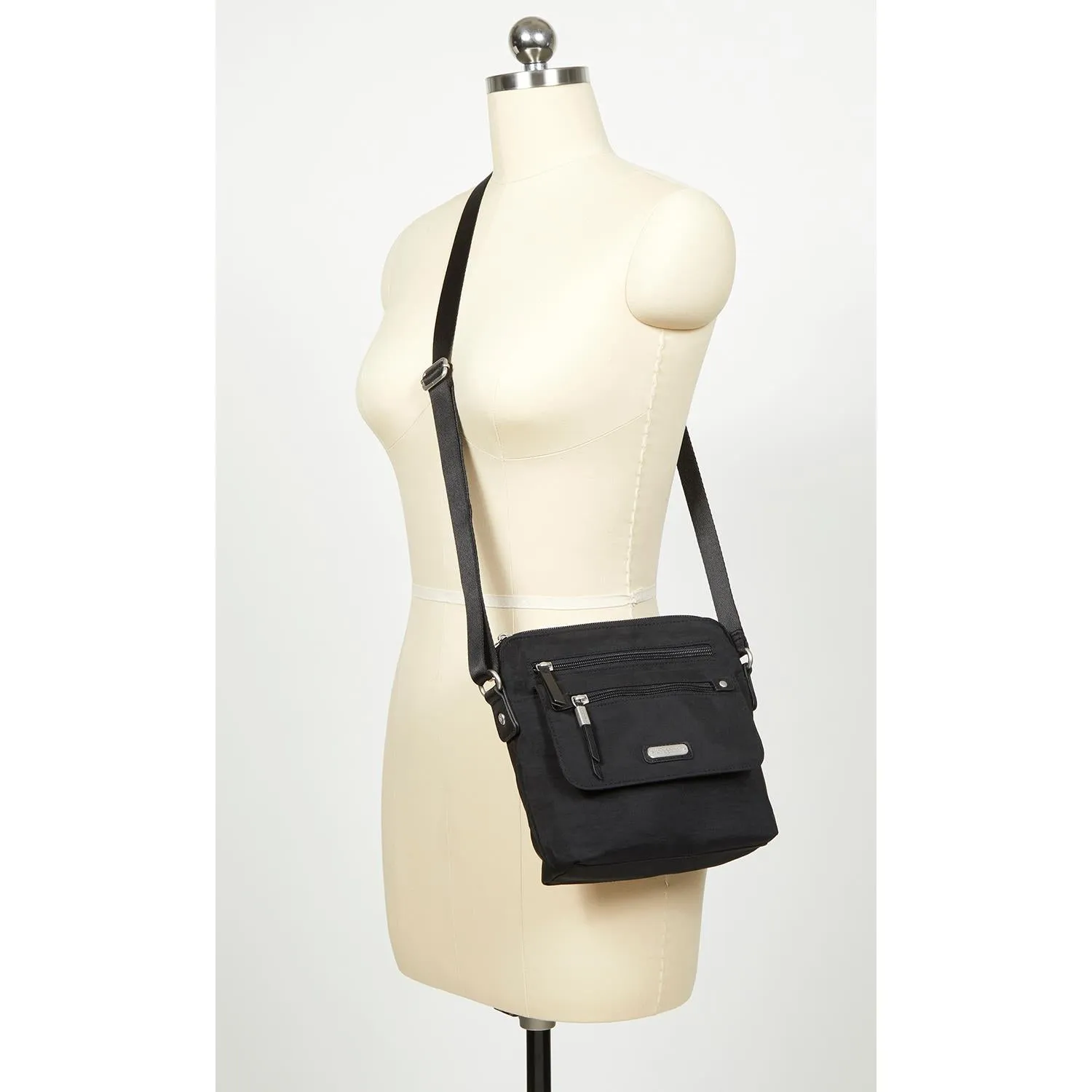 Baggallini Escape Crossbody With RFID Phone Wristlet Sterling Shimmer Nylon