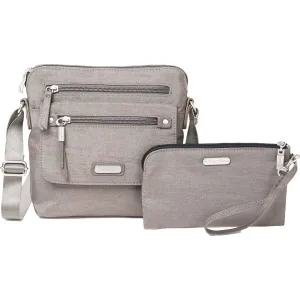Baggallini Escape Crossbody With RFID Phone Wristlet Sterling Shimmer Nylon