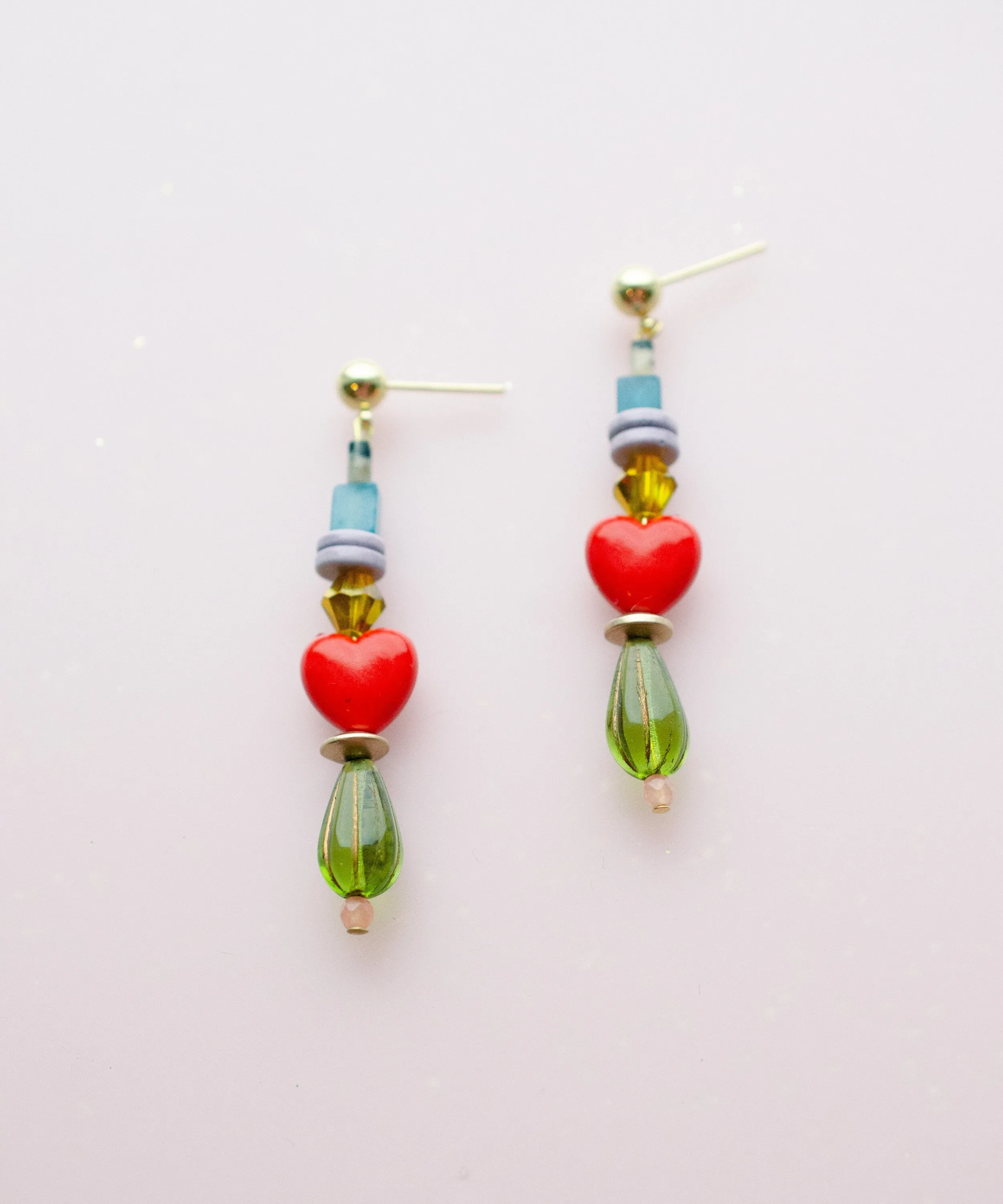 Beaded heart statement earrings, minimalist style, beaded dangle earrings, colorful heart earrings, Valentine's Day gift, unique earrings