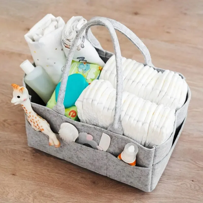 Beige Coffee Multifunctional Diaper Storage Bag with Divided Compartments