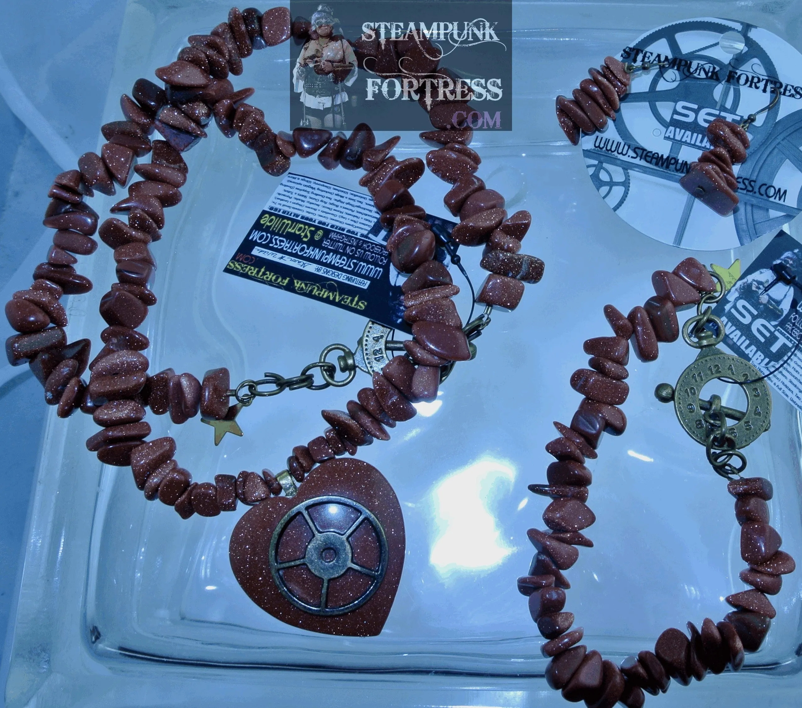 BRASS GOLDSTONE BROWN GEMSTONES STONES CHIPS BRACELET SET AVAILABLE STARR WILDE STEAMPUNK FORTRESS