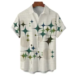 Breast Pocket Geometry Texture Casual Short Sleeve Shirt 2402000019