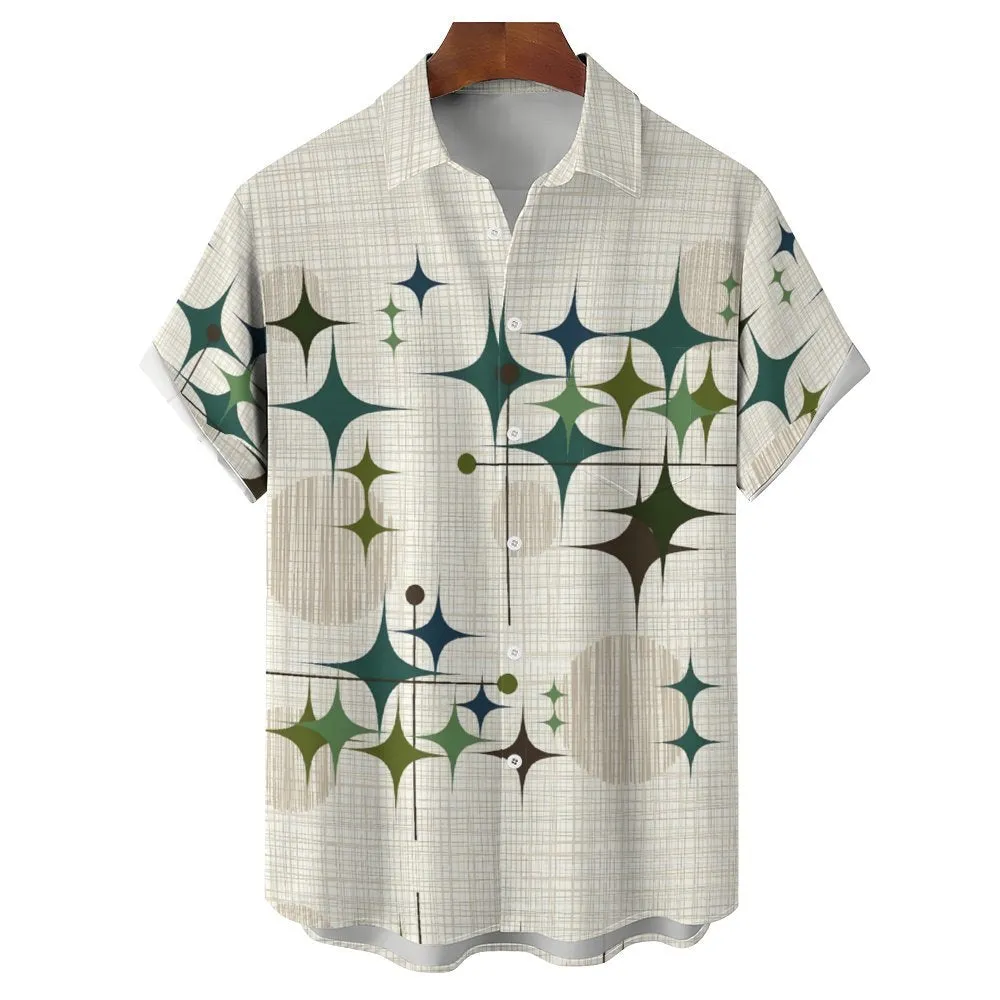 Breast Pocket Geometry Texture Casual Short Sleeve Shirt 2402000019