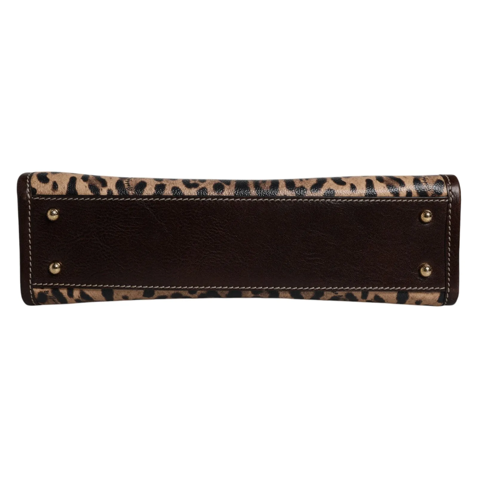 Brown Leopard Leather Shoulder Strap Tote Bag