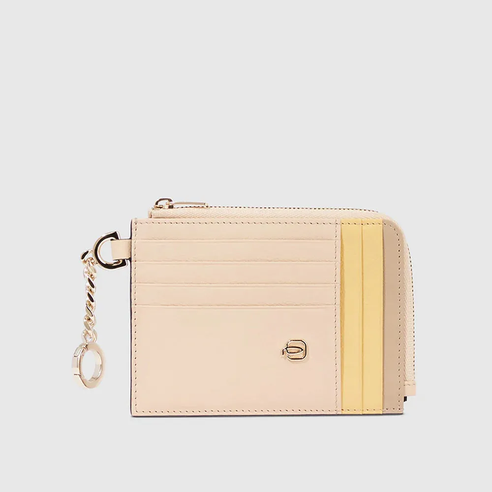 Bustina Piquadro Porta Monete e Porta CC con Portachiavi Circle Rosa e Giallo