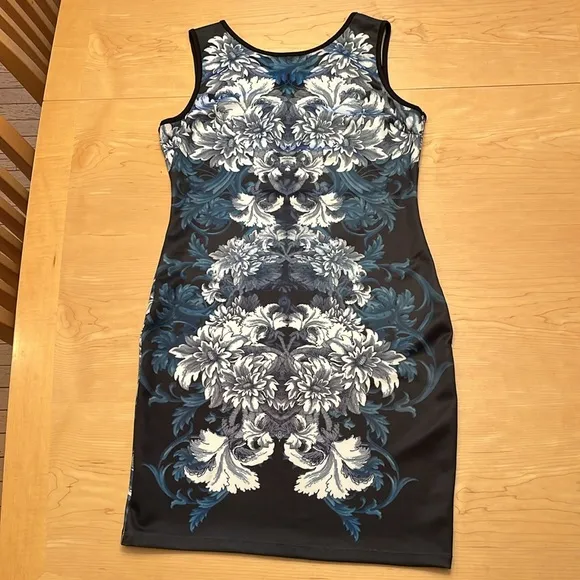 Cache Indigo Tudor Floral Summer Sheath Dress Sz L