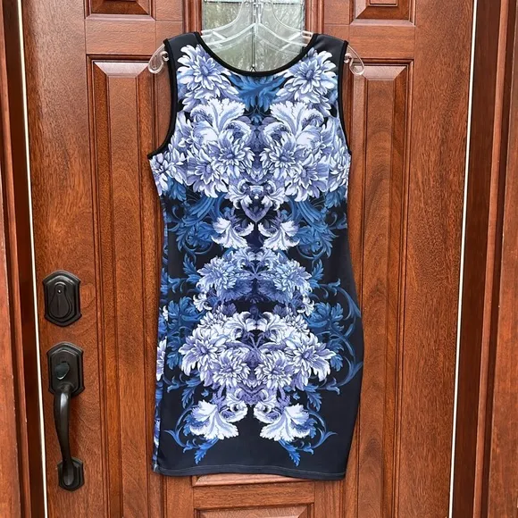 Cache Indigo Tudor Floral Summer Sheath Dress Sz L
