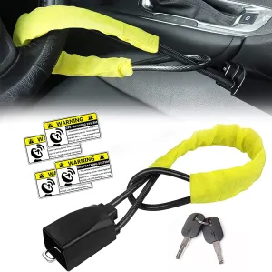 Car Steering Wheel Lock Seat Belt Lock with 4pcs GPS Tracking Sticker, Sturdy Car Security Anti Theft Car Device, Steering Wheel Lock Anti-Theft Device   2 Keys Universal Fit Truck/SUV/Van