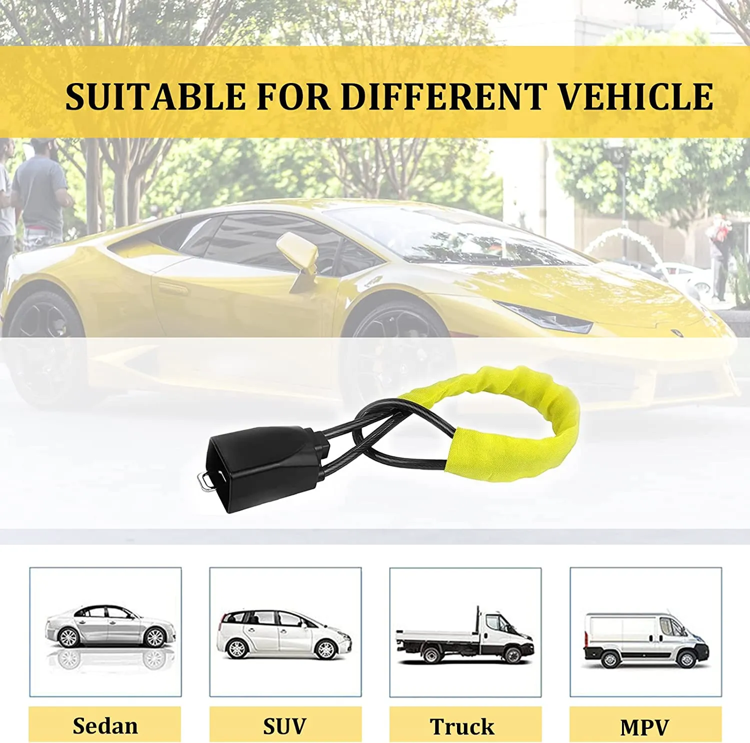 Car Steering Wheel Lock Seat Belt Lock with 4pcs GPS Tracking Sticker, Sturdy Car Security Anti Theft Car Device, Steering Wheel Lock Anti-Theft Device   2 Keys Universal Fit Truck/SUV/Van