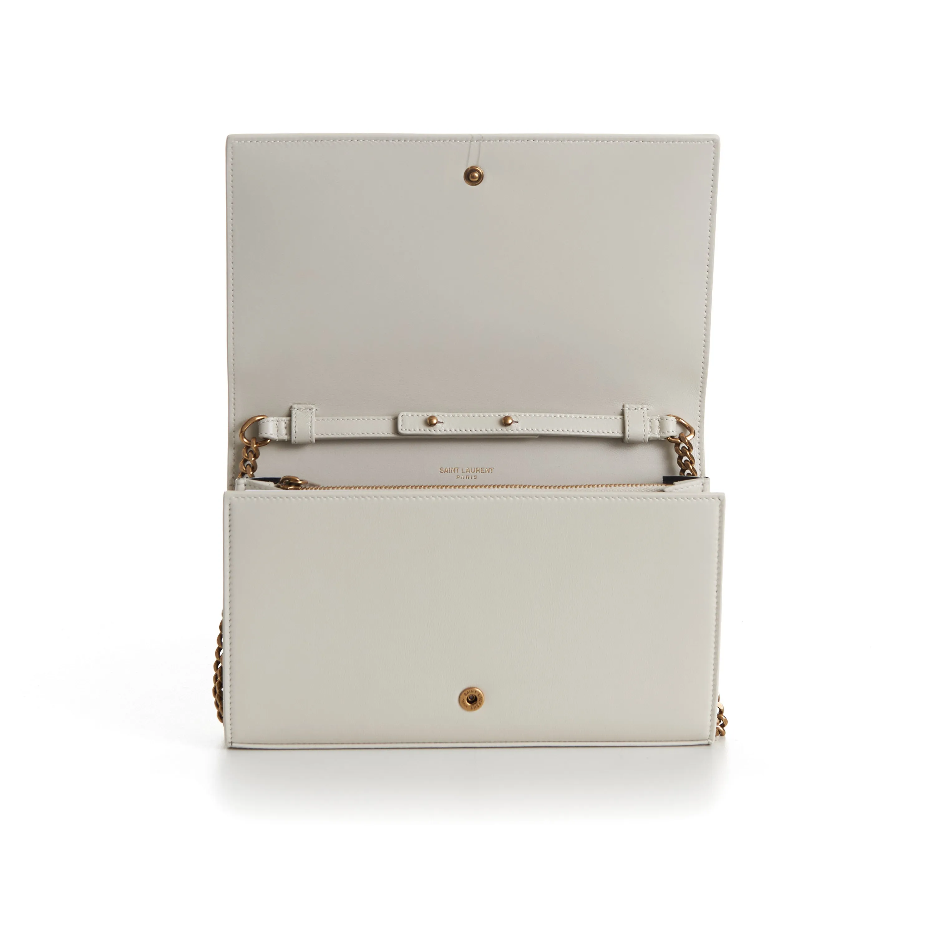 Cassandre Chain Wallet - Shiny Vintage Blanc Leather, YSL