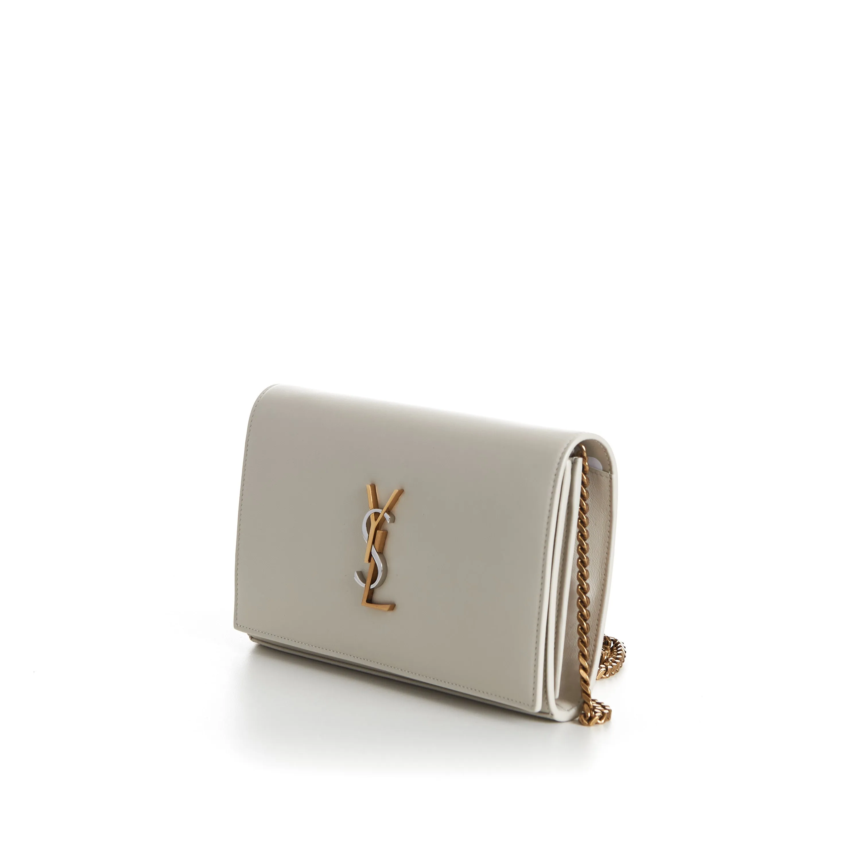 Cassandre Chain Wallet - Shiny Vintage Blanc Leather, YSL