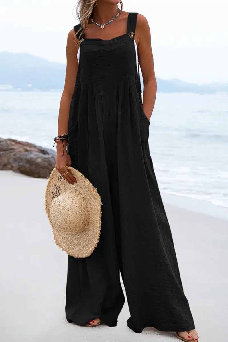 Casual Solid Square Neck Pocket Loose Jumpsuit(13 Colors)