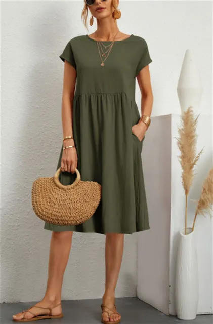 Casual Splicing Pocket Midi Dress