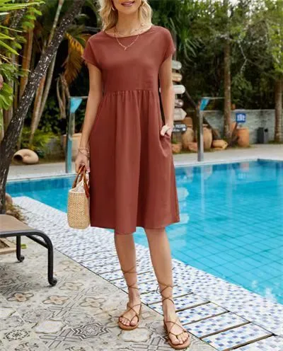 Casual Splicing Pocket Midi Dress
