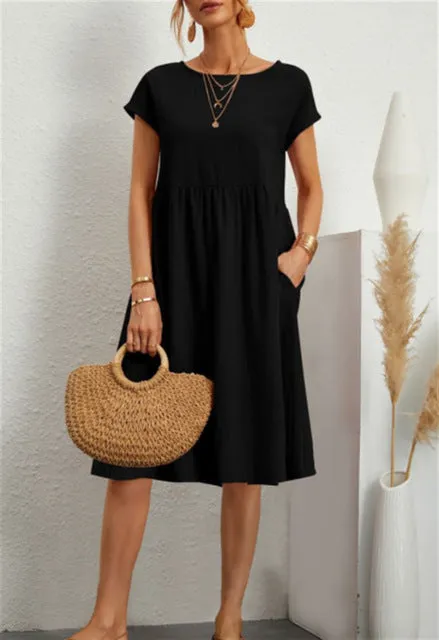 Casual Splicing Pocket Midi Dress