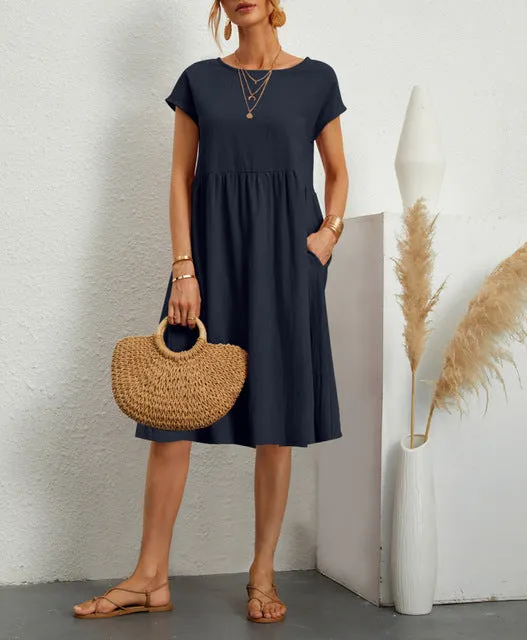 Casual Splicing Pocket Midi Dress