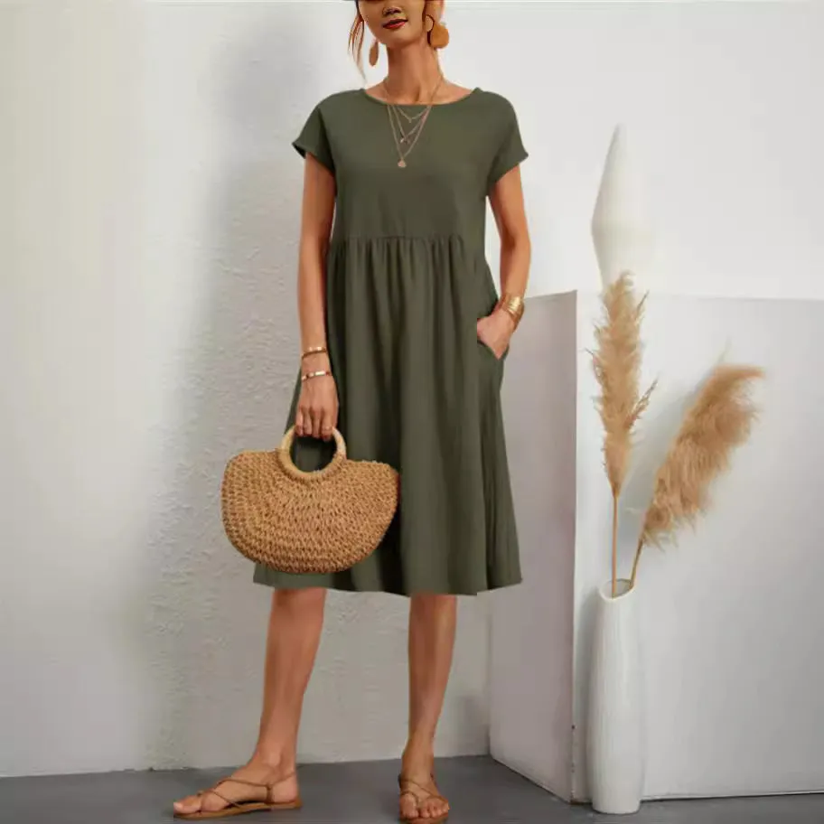 Casual Splicing Pocket Midi Dress