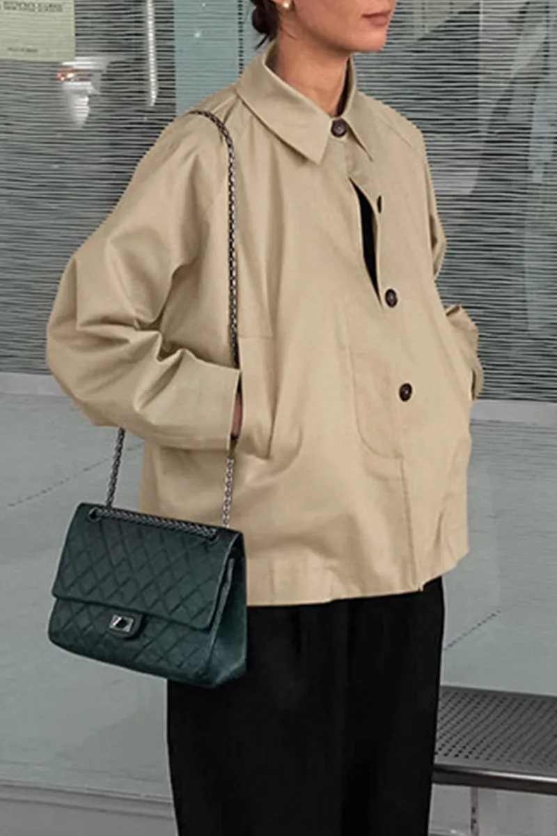 Casual Street Solid Color Pocket Buttons Turndown Collar Outerwear