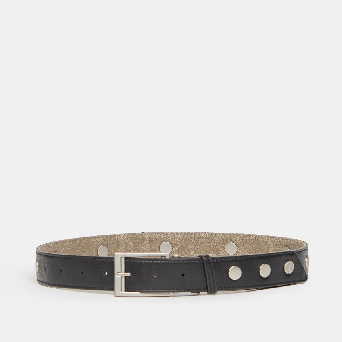 Charlie Reversible Riveted Belt | Black/Pew/Brushed Silver | Lrg
