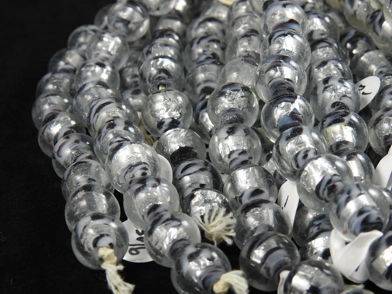 Clear, Silver, Black Glass Bead Strand